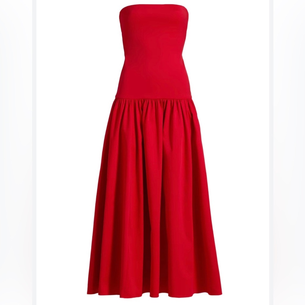 ALICE + OLIVIA
Oriana Strapless Drop-Waist Red Midi-Dress